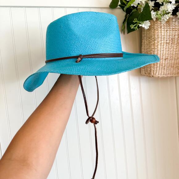 San Diego Hat Co 100% Paper Weaved Fedora Hat with Chin Strap Blue - Picture 2 of 8